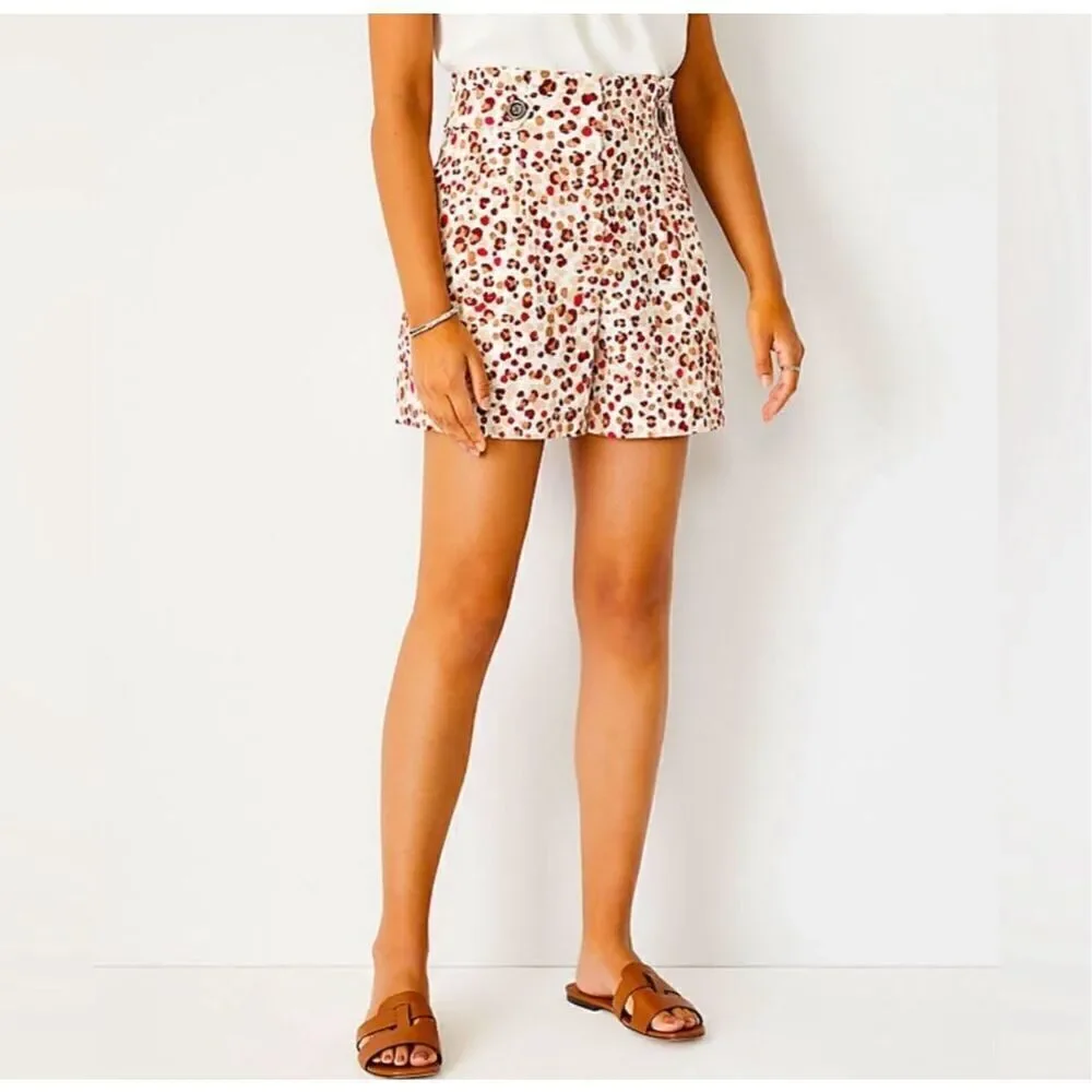 Ann Taylor Leopard Print Shorts Womens Tan Brown Red Size 4 (T1)‎